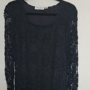 M. Nicole Evening - Black Crochet Lace Top (Size L)